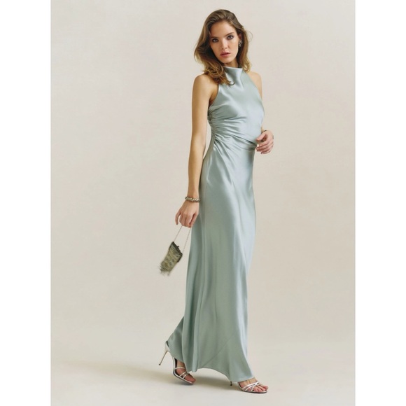 Reformation Anaiis Silk Dress in Aquamarine - Picture 2 of 11